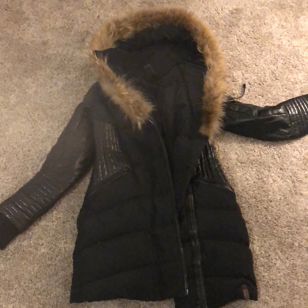 RUDSAK Black Puffer Coat with Faux Fur Trim